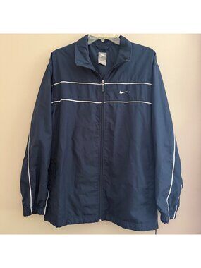 Vintage Nike Track Jacket Windbreaker Size Adult Medium Navy Blue White Stripes